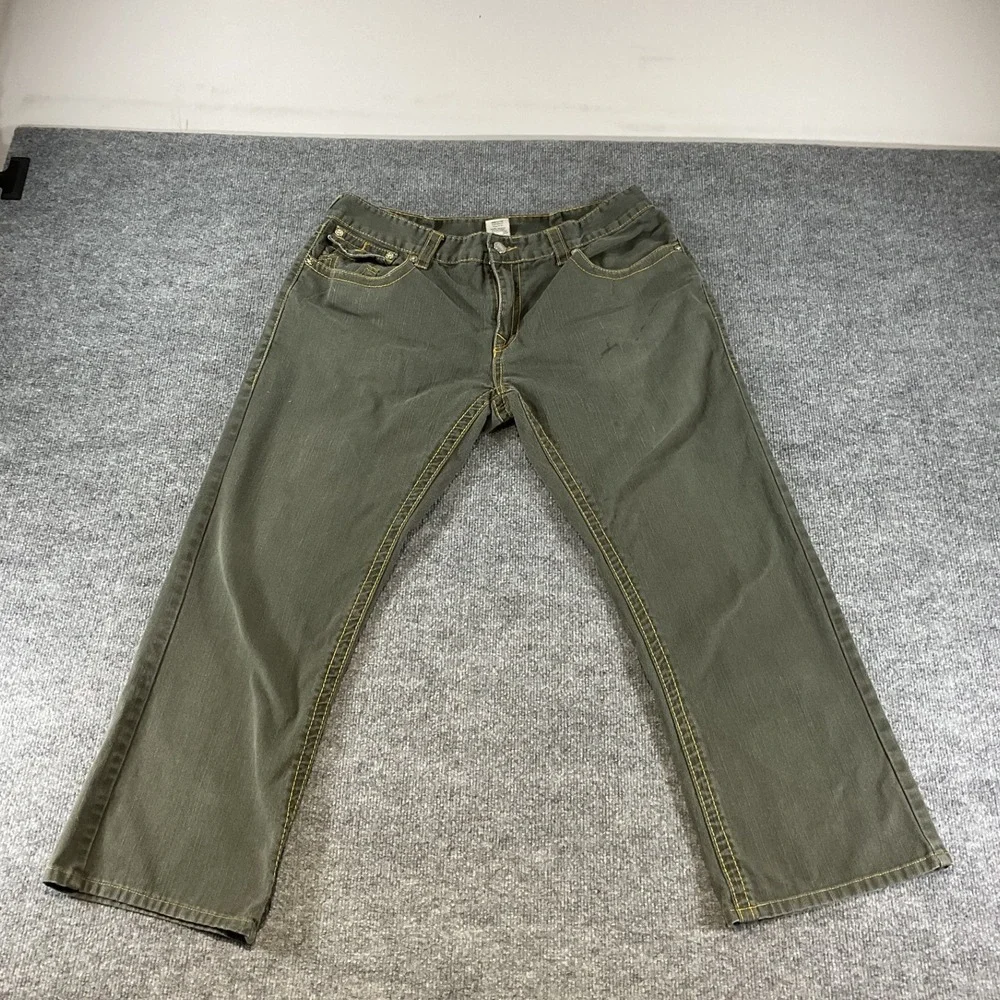 True Religion USA Made Jeans Mens 42x28 Olive Green Straight Denim Pants Y2K